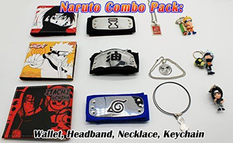 Naruto Headband, Wallet, Necklace & Keychain 4 pc Cosplay Costume Combo Random S