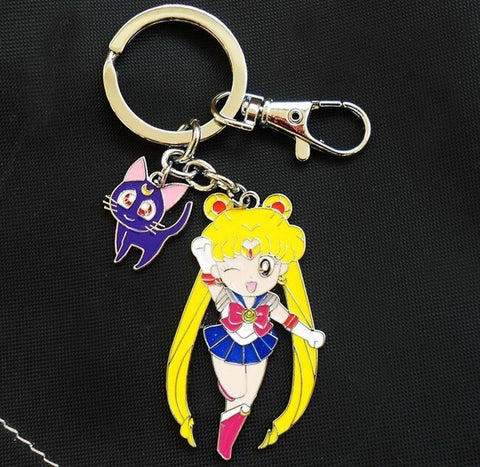 Sailor Moon:  Sailor Moon  with Luna Cat Metal Keychain